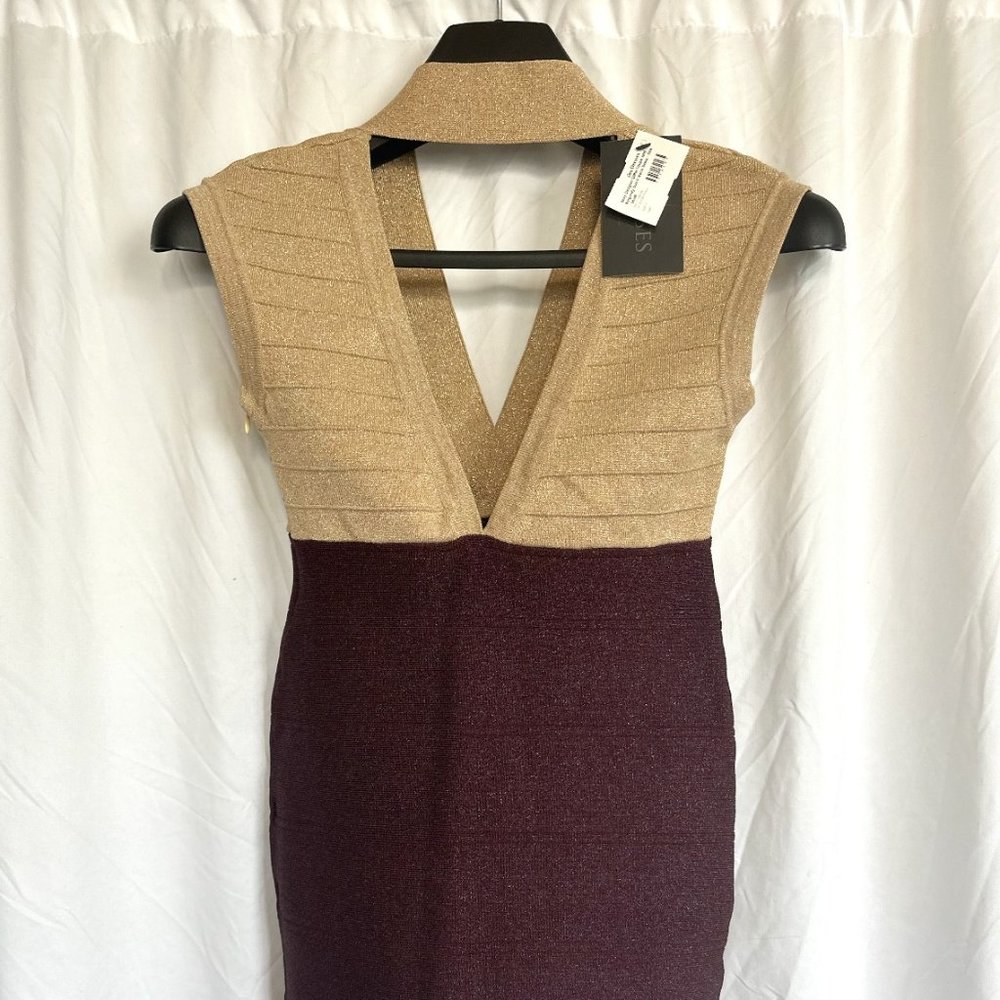 NWT Color Block Bodycon Dress (Gold Metallic + Purple) | Sexy Dresses